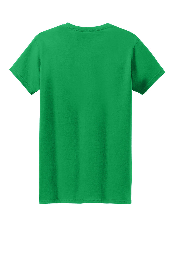 Rear View of IrishGreen Gildan Women's Heavy Cotton 100% Cotton T-Shirt. 5000L