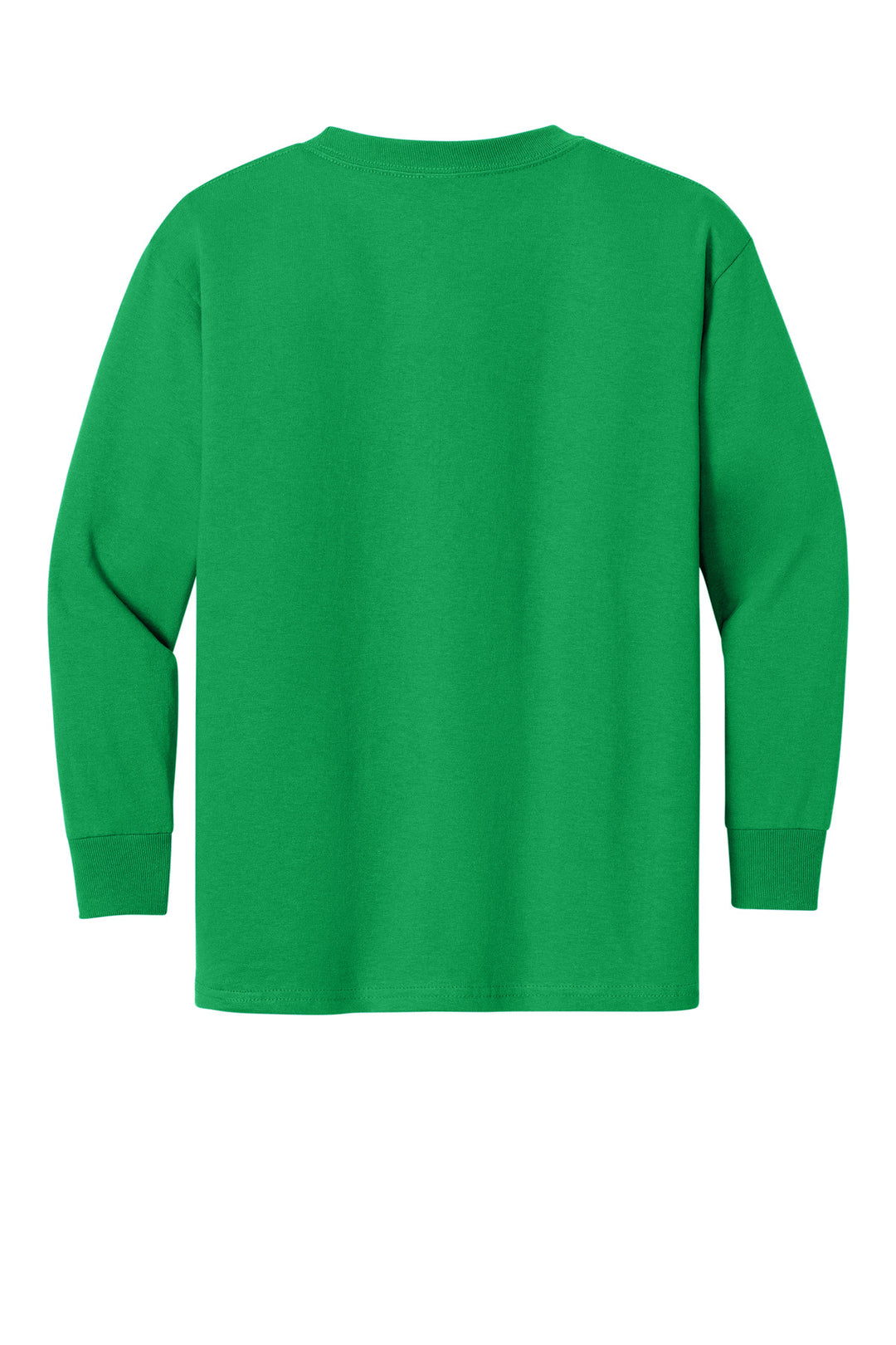 Rear View of IrishGreen Gildan Youth Heavy Cotton 100% Cotton Long Sleeve T-Shirt. 5400B