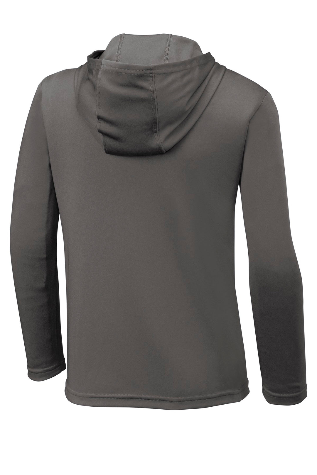 Rear View of Iron Grey Sport-Tek Youth PosiCharge Competitor Hooded Pullover. YST358