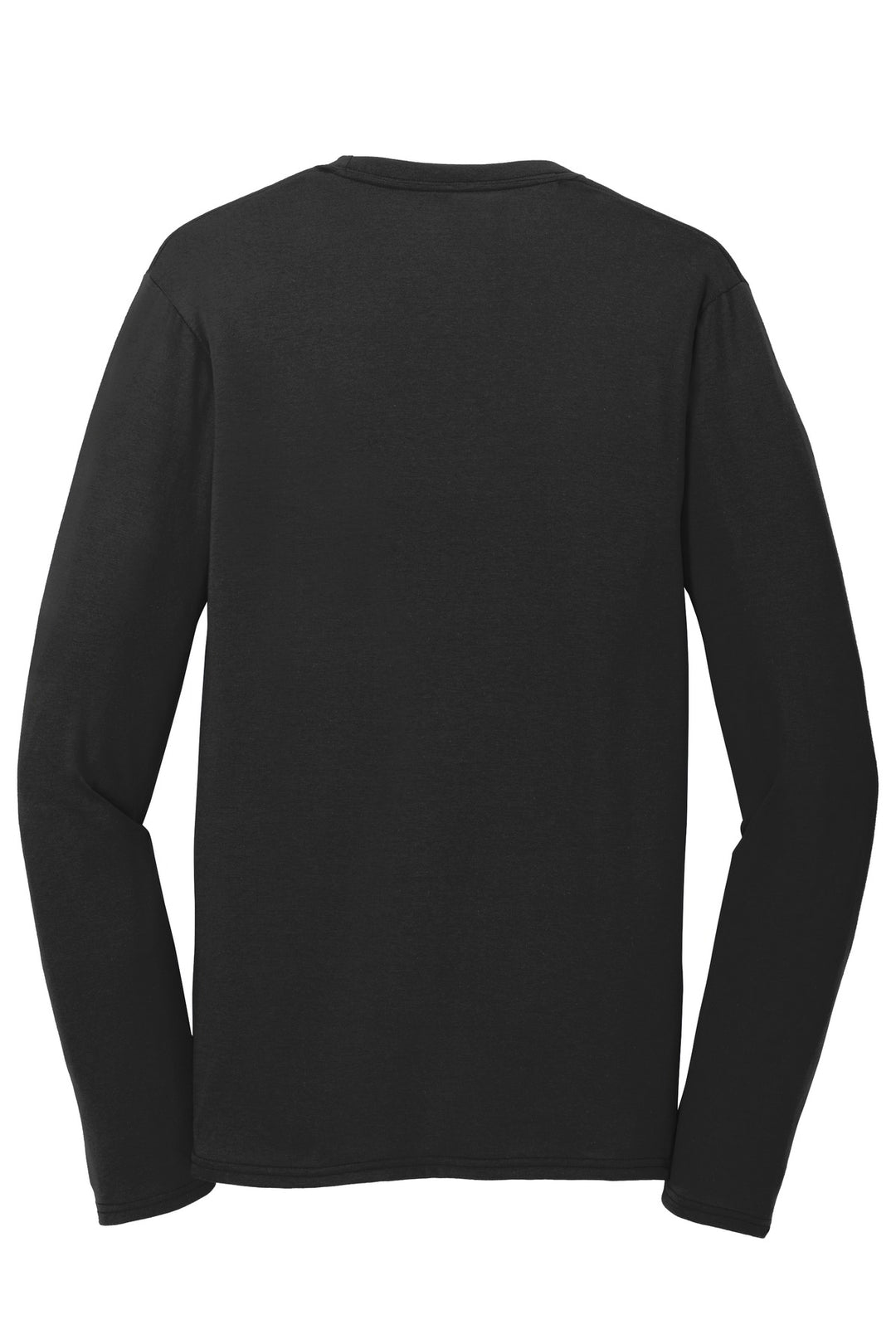 Rear View of Jet Black Port & Company Long Sleeve Performance Blend Tee. PC381LS