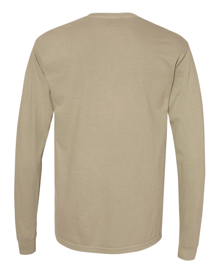 Rear View of Khaki Garment-Dyed Heavyweight Long Sleeve T-Shirt - 6014