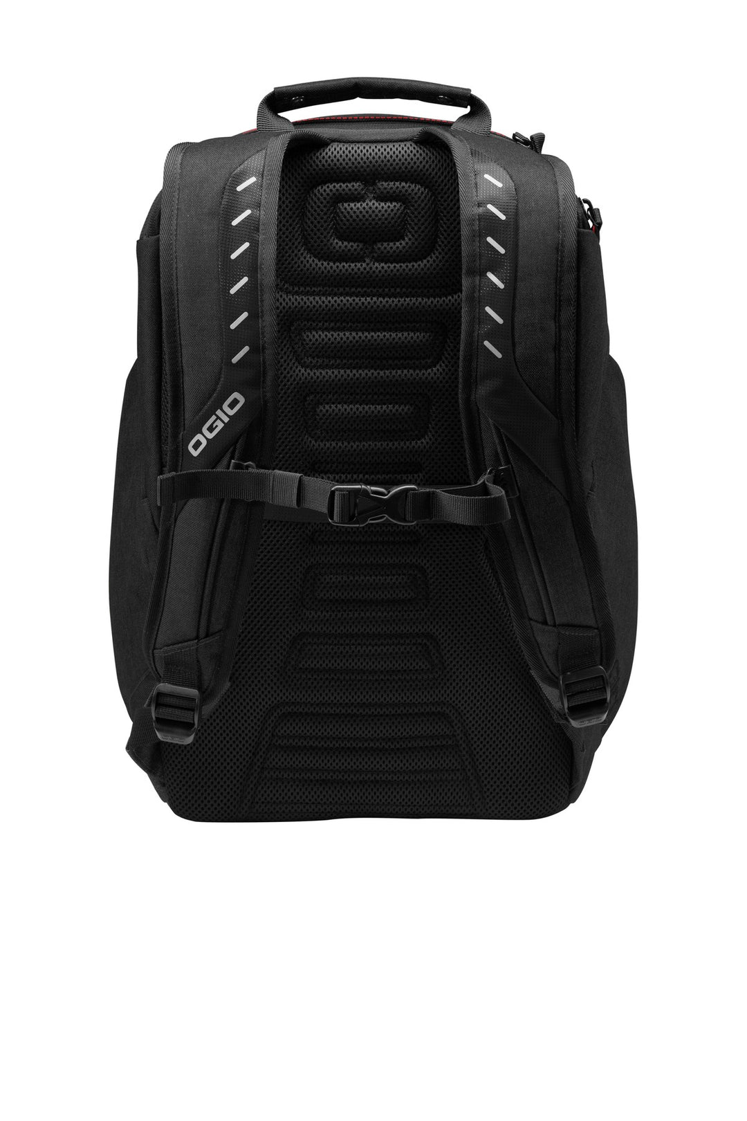 Rear View of Laser Red/H Gy OGIO Hatch Pack. 91001