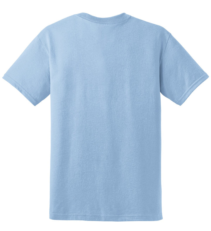 Rear View of Light Blue Gildan DryBlend 50 Cotton/50 Poly T-Shirt. 8000