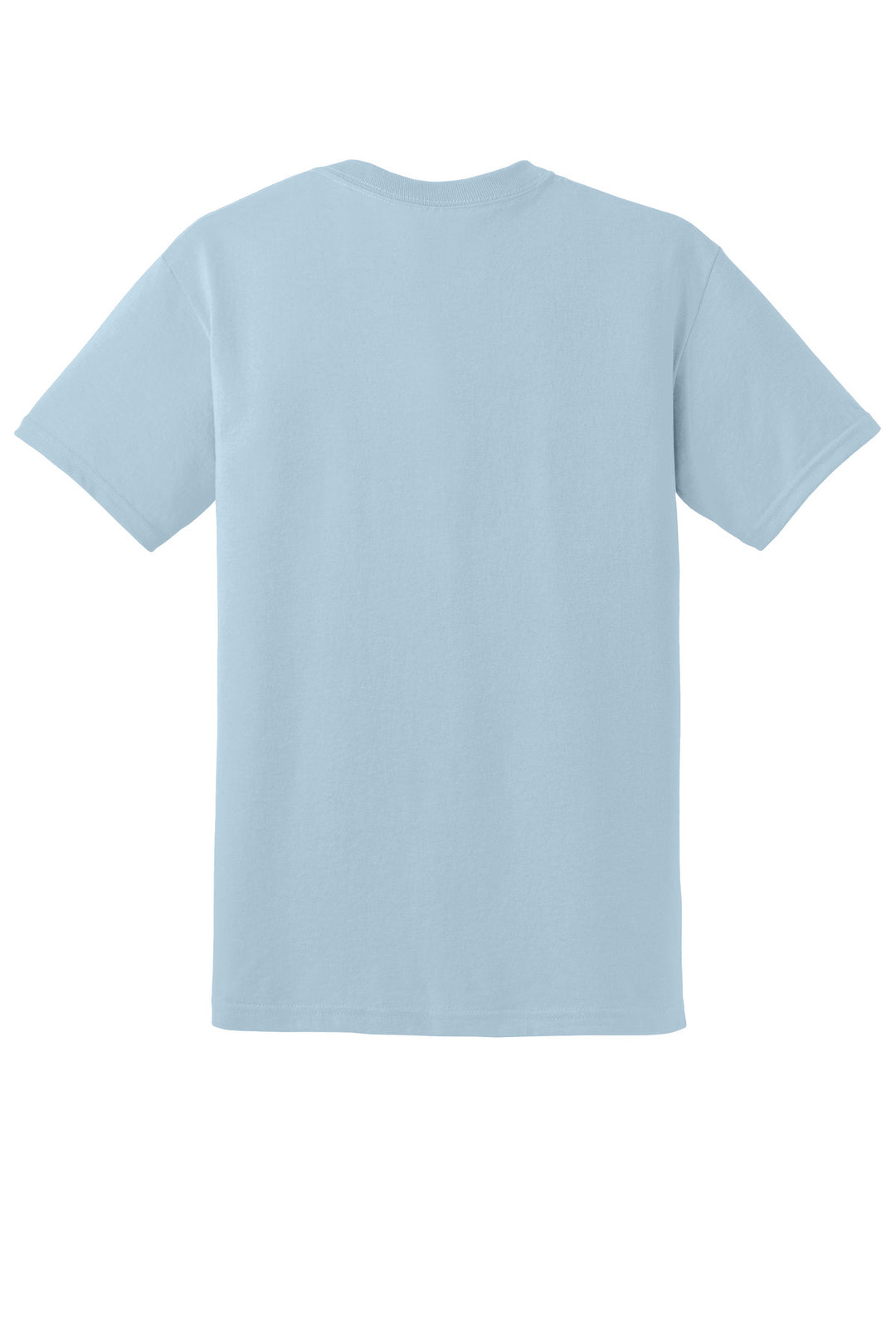 Rear View of Light Blue Gildan DryBlend 50 Cotton/50 Poly T-Shirt. 8000