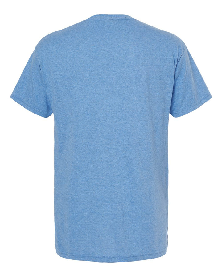 Rear View of Light Blue Heather Gold Soft Touch T-Shirt - 4800