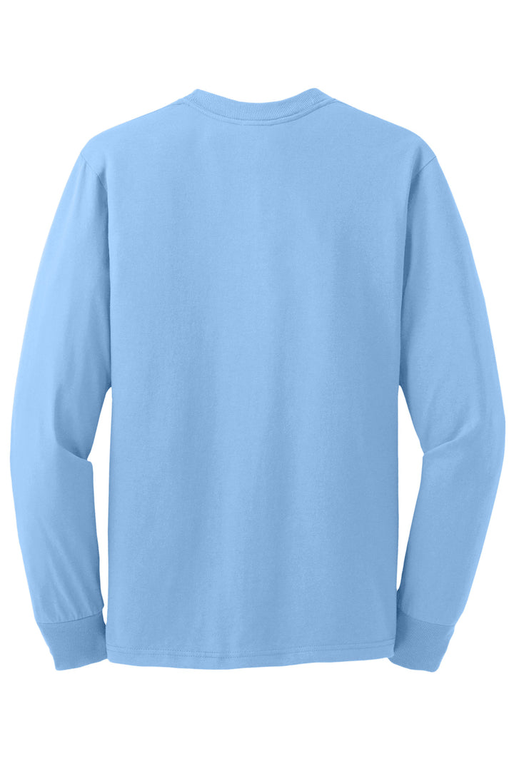 Rear View of Light Blue Jerzees - Dri-Power 50/50 Cotton/Poly Long Sleeve T-Shirt. 29LS