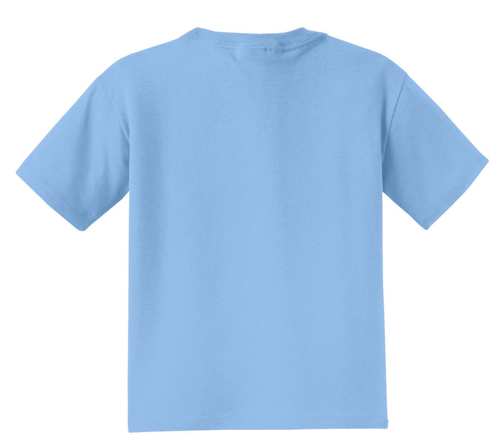 Rear View of Light Blue Jerzees - Youth Dri-Power 50/50 Cotton/Poly T-Shirt. 29B