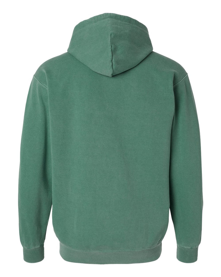 Rear View of Light Green Garment-Dyed Hooded Sweatshirt - 1567