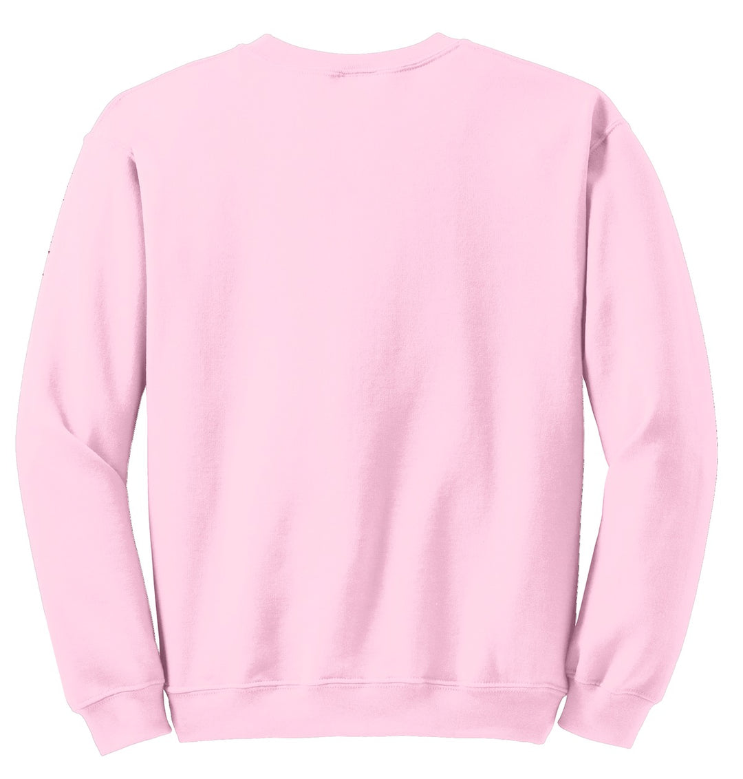 Rear View of Light Pink Gildan Heavy Blend Crewneck Sweatshirt. 18000