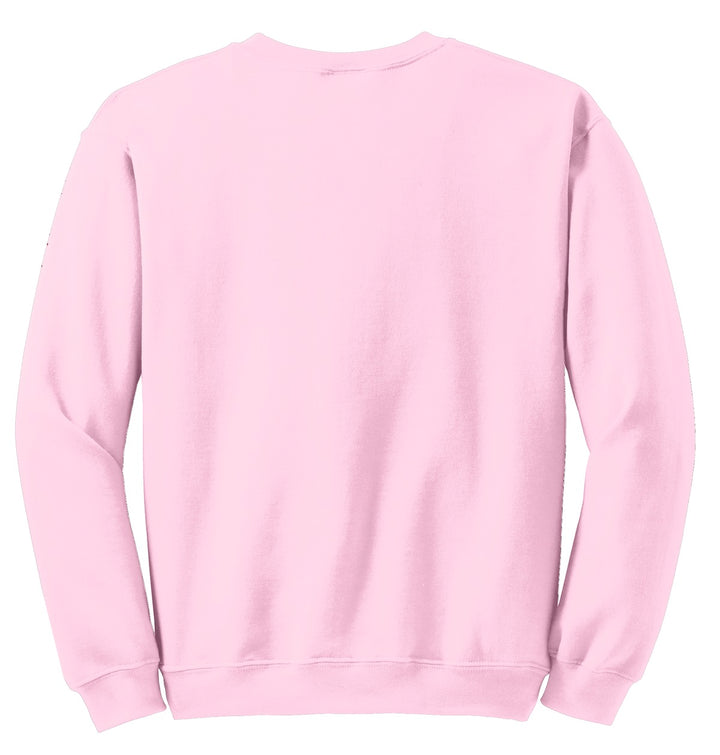 Rear View of Light Pink Gildan Heavy Blend Crewneck Sweatshirt. 18000