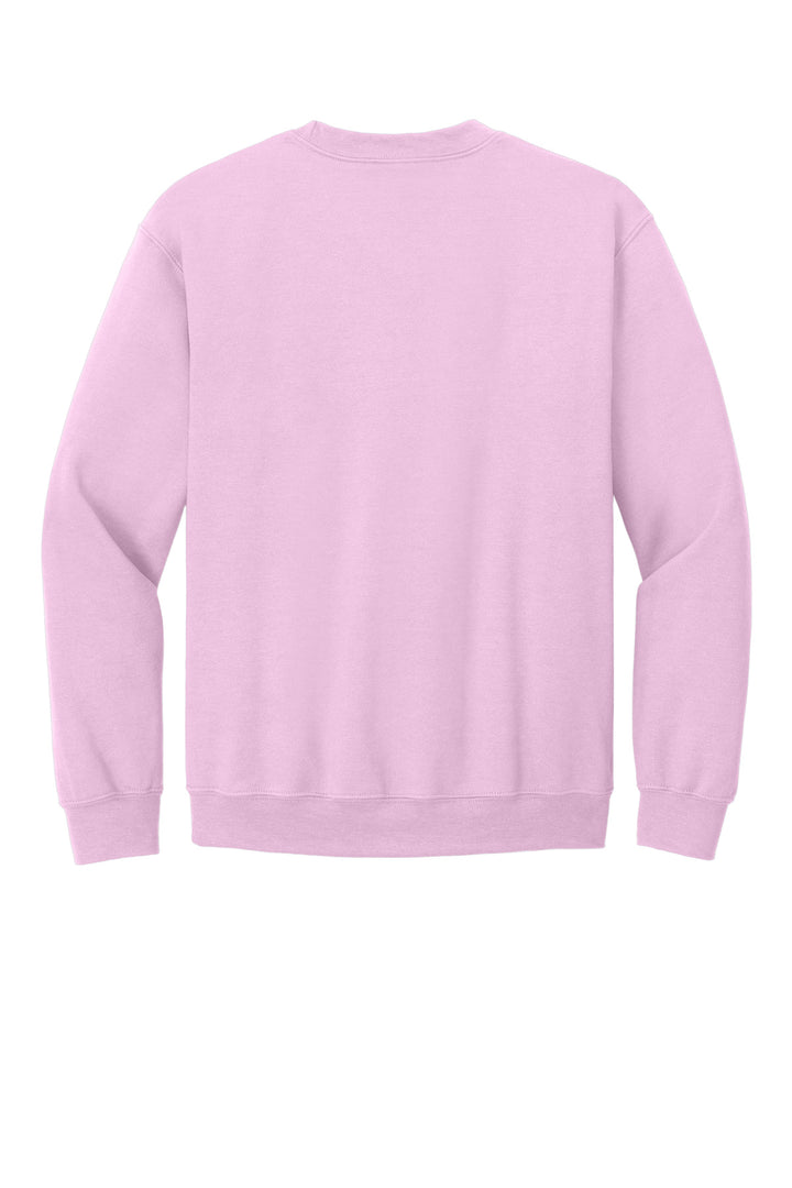 Rear View of Light Pink Gildan Heavy Blend Crewneck Sweatshirt. 18000