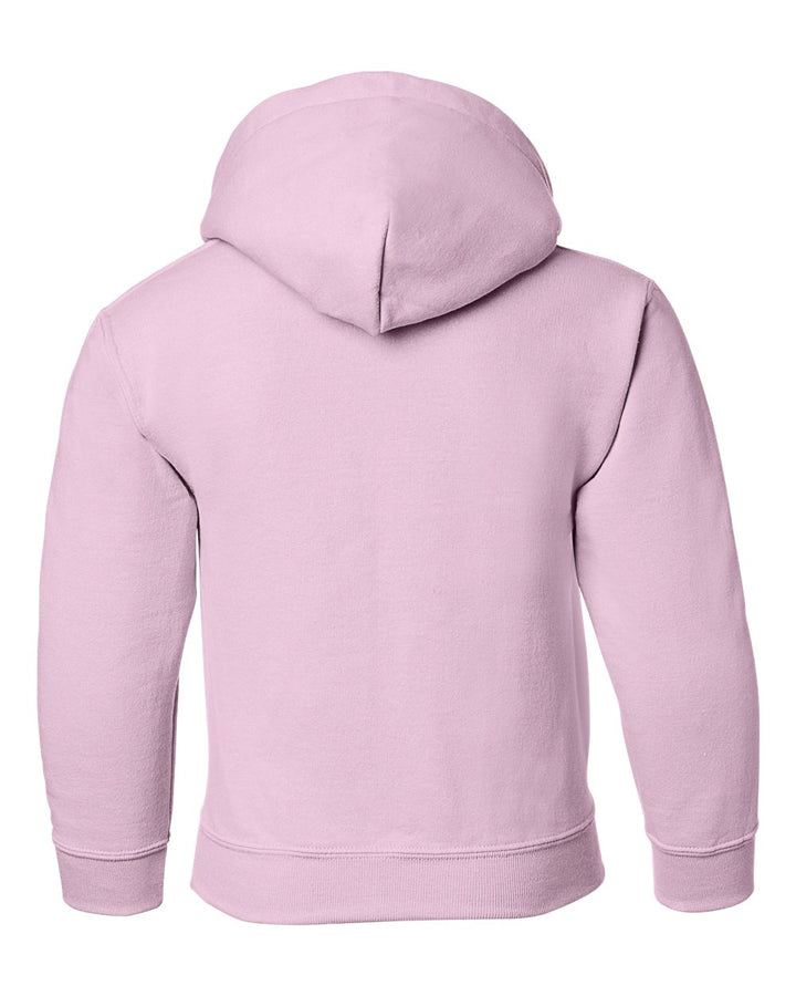Rear View of Light Pink Heavy Blend™ Youth Hooded Sweatshirt - 18500B
