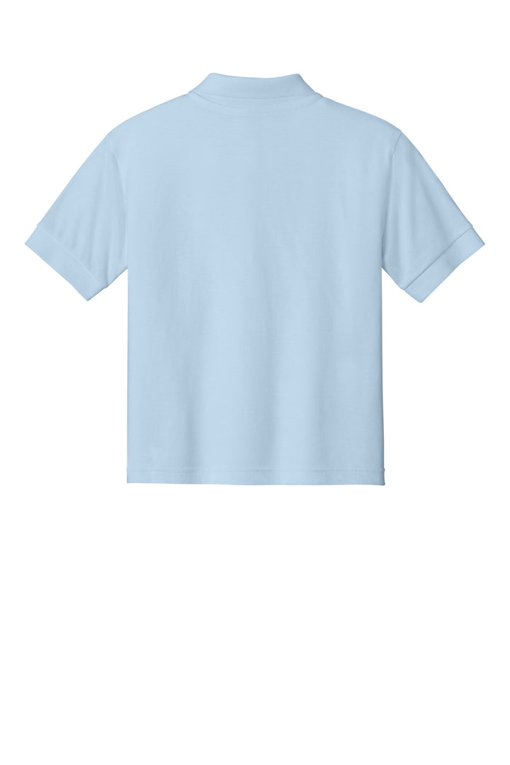 Rear View of LightBlue Gildan Youth DryBlend 6-Ounce Jersey Knit Sport Shirt. 8800B