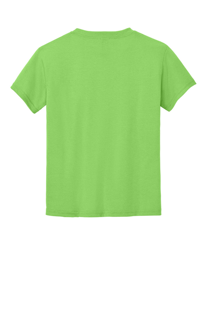 Rear View of Lime Gildan Youth DryBlend 50 Cotton/50 Poly T-Shirt. 8000B