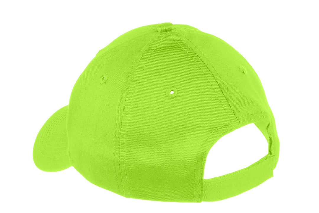 Rear View of Lime Port & Company Youth Six-Panel Twill Cap. YCP80