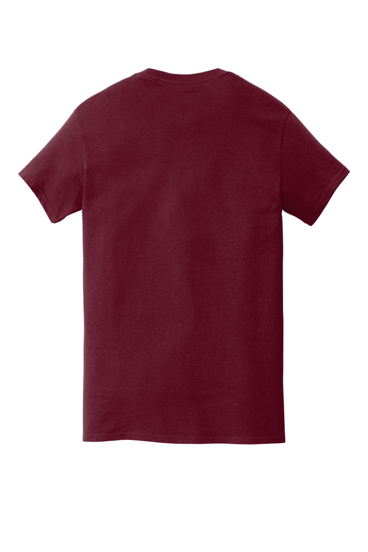 Rear View of Maroon Gildan Heavy Cotton 100% Cotton Pocket T-Shirt. 5300