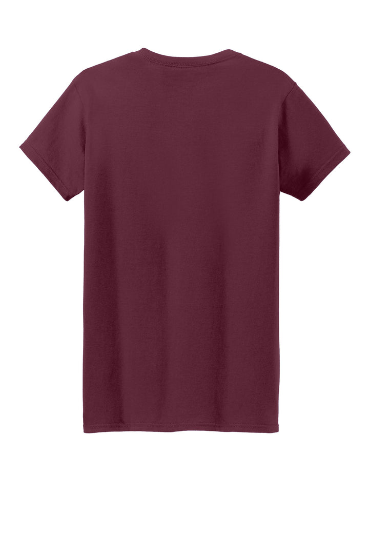 Rear View of Maroon Gildan Women's Heavy Cotton 100% Cotton T-Shirt. 5000L