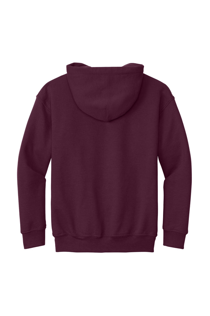 Rear View of Maroon Gildan - Youth Heavy Blend Hooded Sweatshirt. 18500B