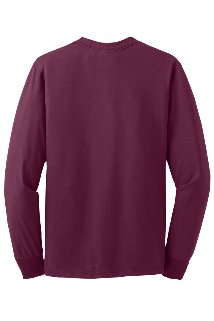 Rear View of Maroon Jerzees - Dri-Power 50/50 Cotton/Poly Long Sleeve T-Shirt. 29LS