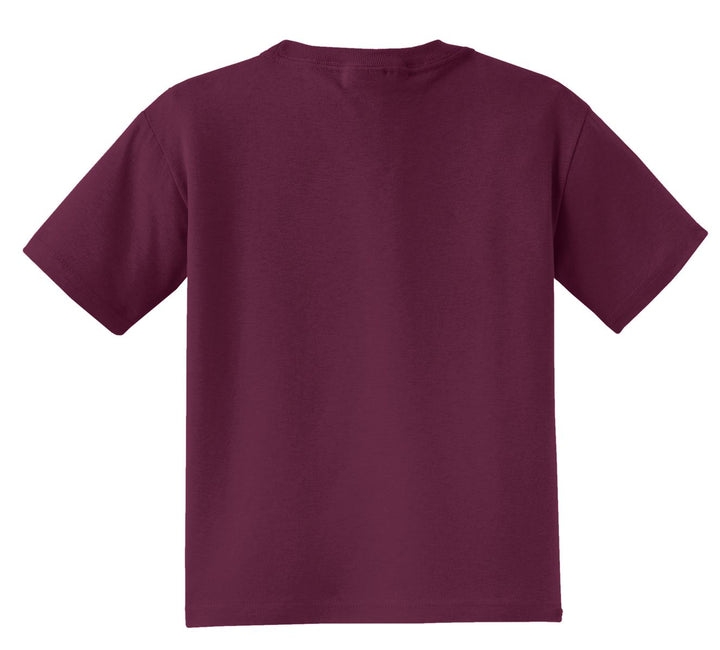 Rear View of Maroon Jerzees - Youth Dri-Power 50/50 Cotton/Poly T-Shirt. 29B