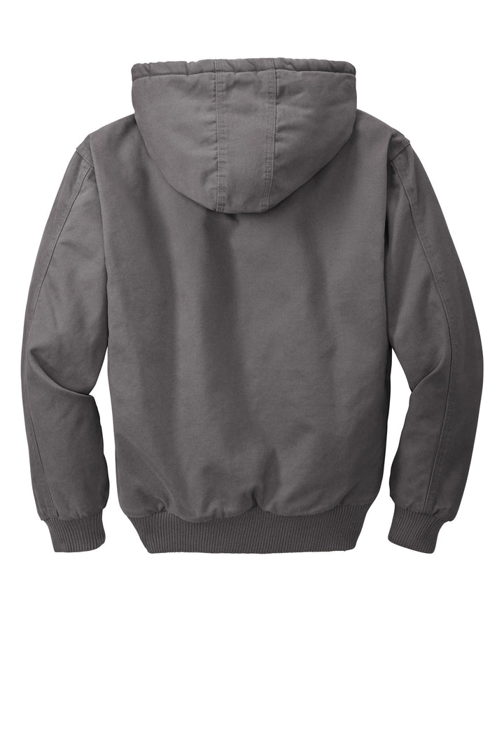Rear View of Metal Grey CornerStone Washed Duck Cloth Insulated Hooded Work Jacket. CSJ41