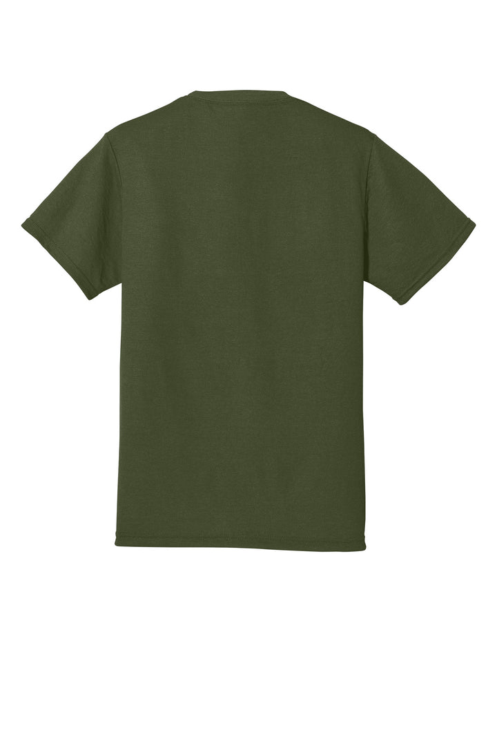 Rear View of MilGreen Jerzees Dri-Power 100% Polyester T-Shirt. 21M
