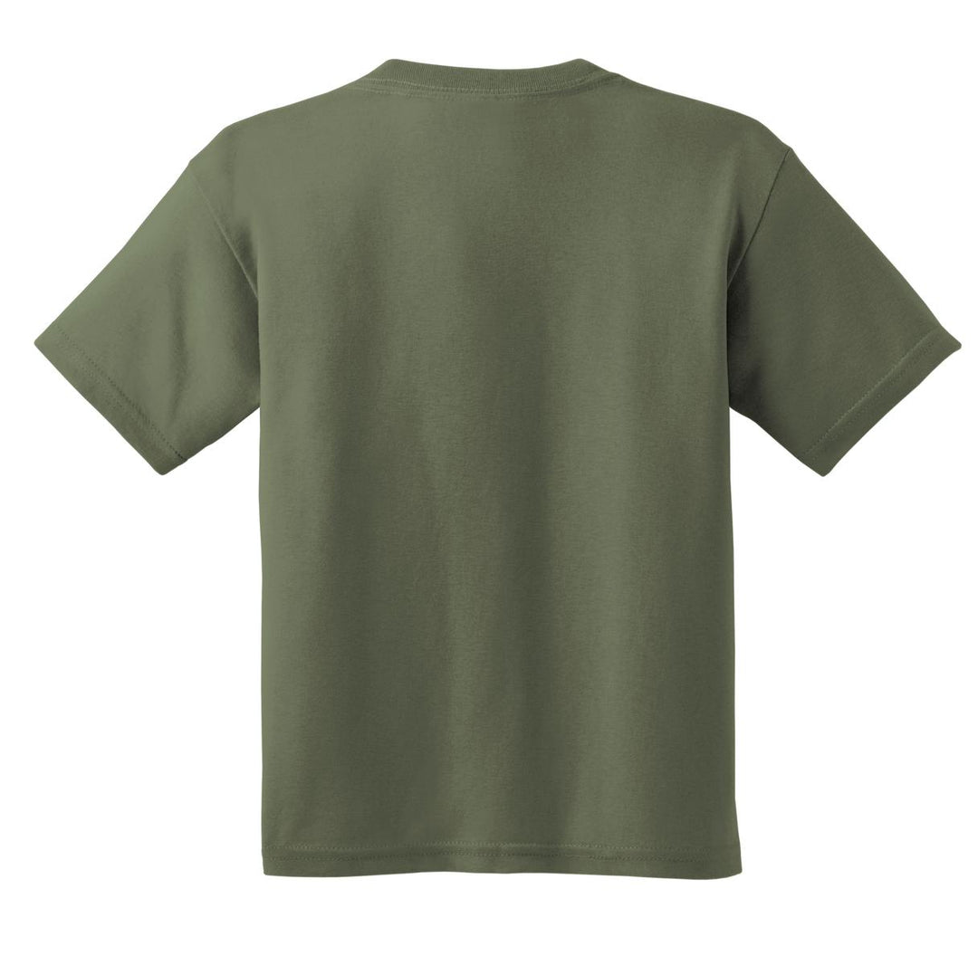 Rear View of Military Green Gildan - Youth Heavy Cotton 100% Cotton T-Shirt. 5000B