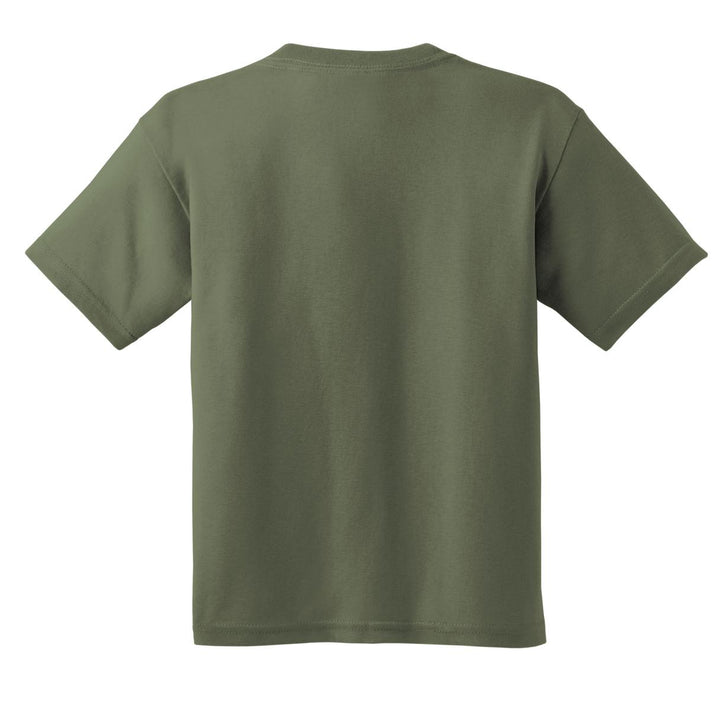 Rear View of Military Green Gildan - Youth Heavy Cotton 100% Cotton T-Shirt. 5000B