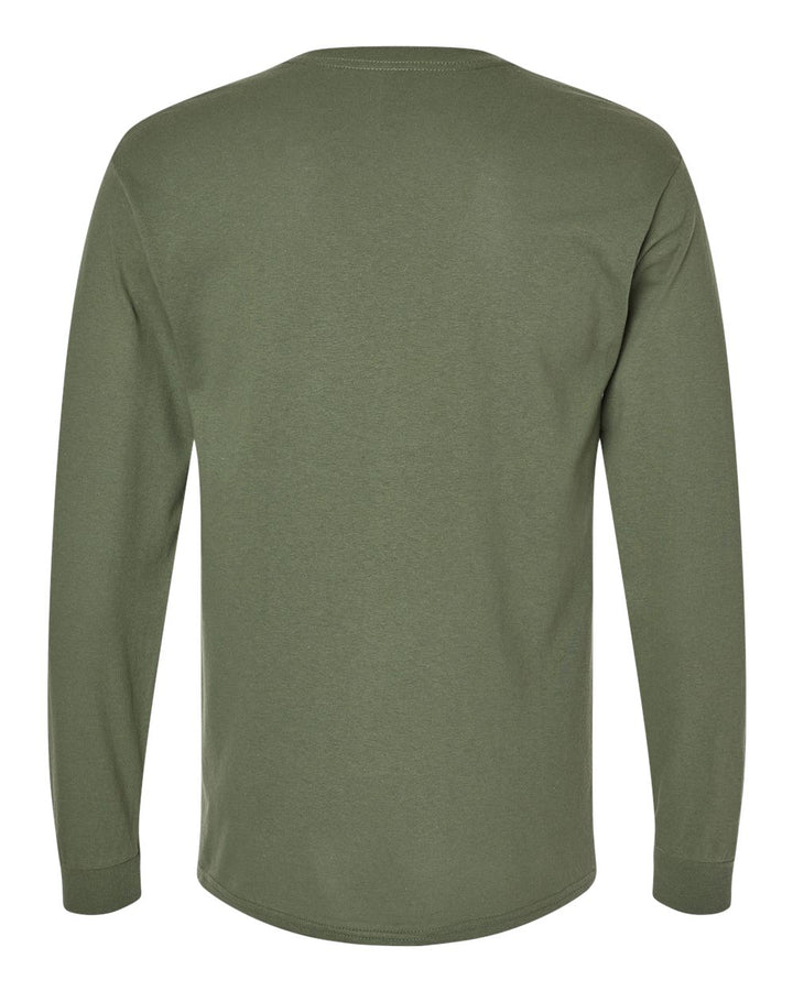 Rear View of Military Green Heavy Cotton™ Long Sleeve T-Shirt - 5400