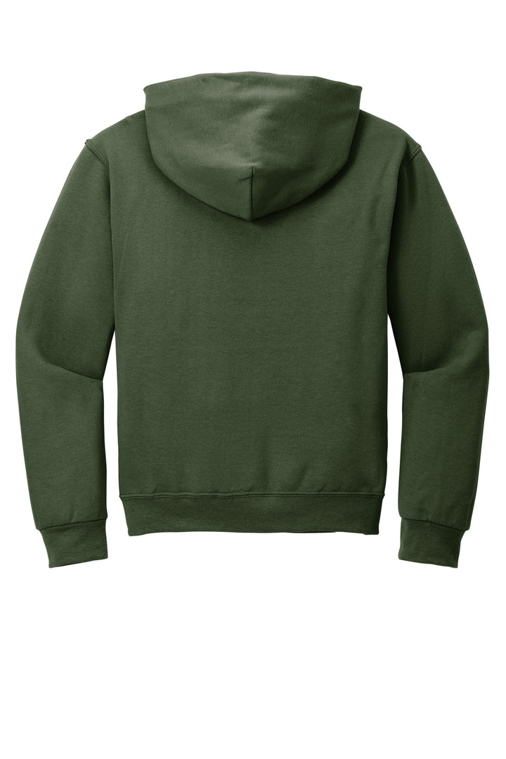 Rear View of Military Green Jerzees NuBlend Pullover Hooded Sweatshirt. 996M
