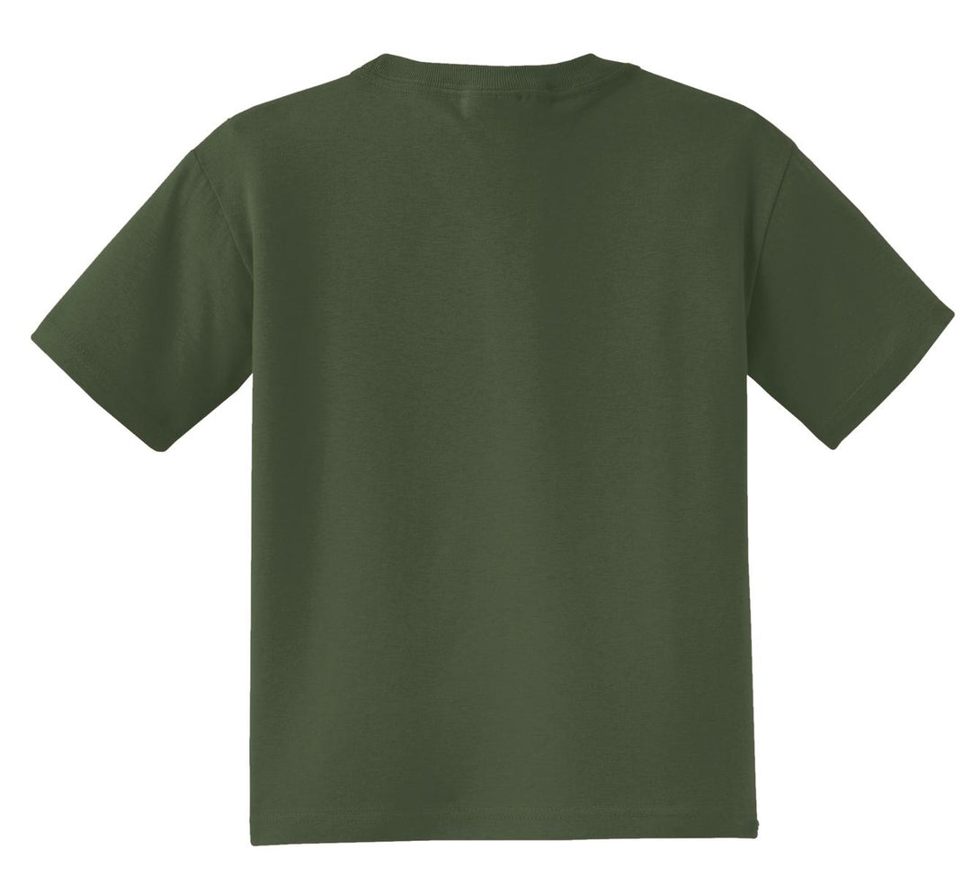 Rear View of Military Green Jerzees - Youth Dri-Power 50/50 Cotton/Poly T-Shirt. 29B