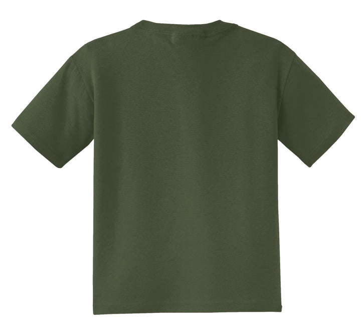 Rear View of Military Green Jerzees - Youth Dri-Power 50/50 Cotton/Poly T-Shirt. 29B