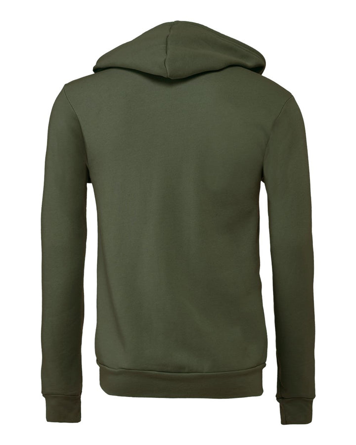 Rear View of Military Green Sponge Fleece Full-Zip Hoodie - 3739