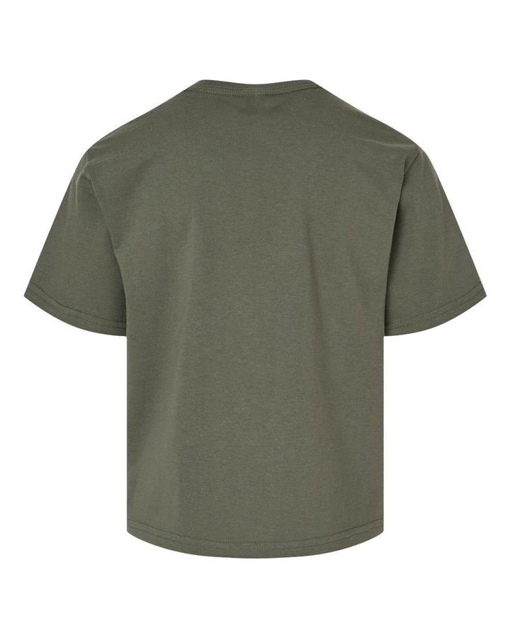 Rear View of Military Green Youth Gold Soft Touch T-Shirt - 4850