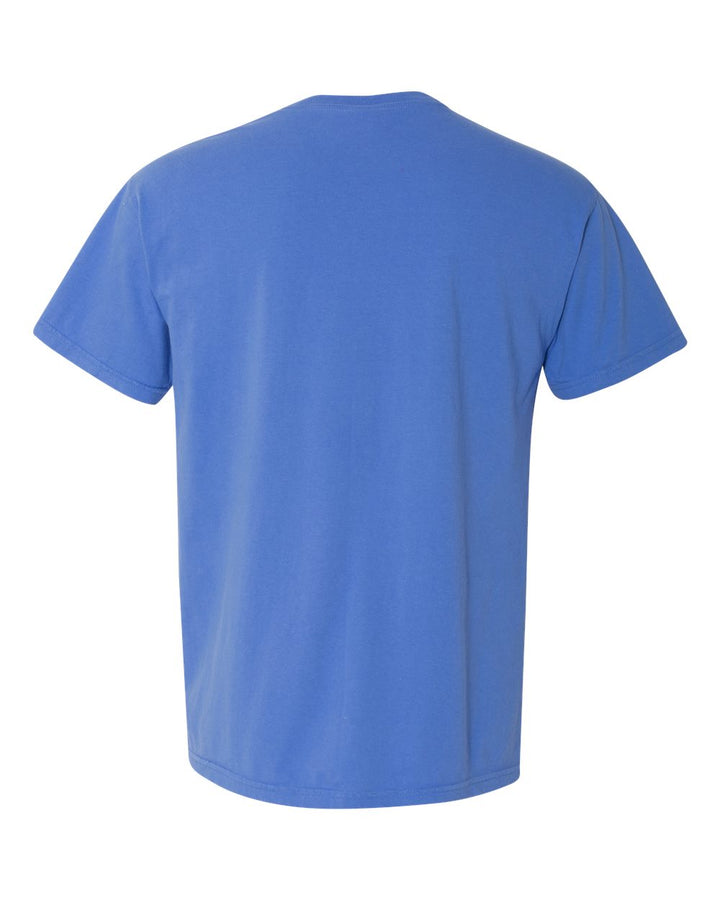 Rear View of Mystic Blue Garment-Dyed Heavyweight Pocket T-Shirt - 6030
