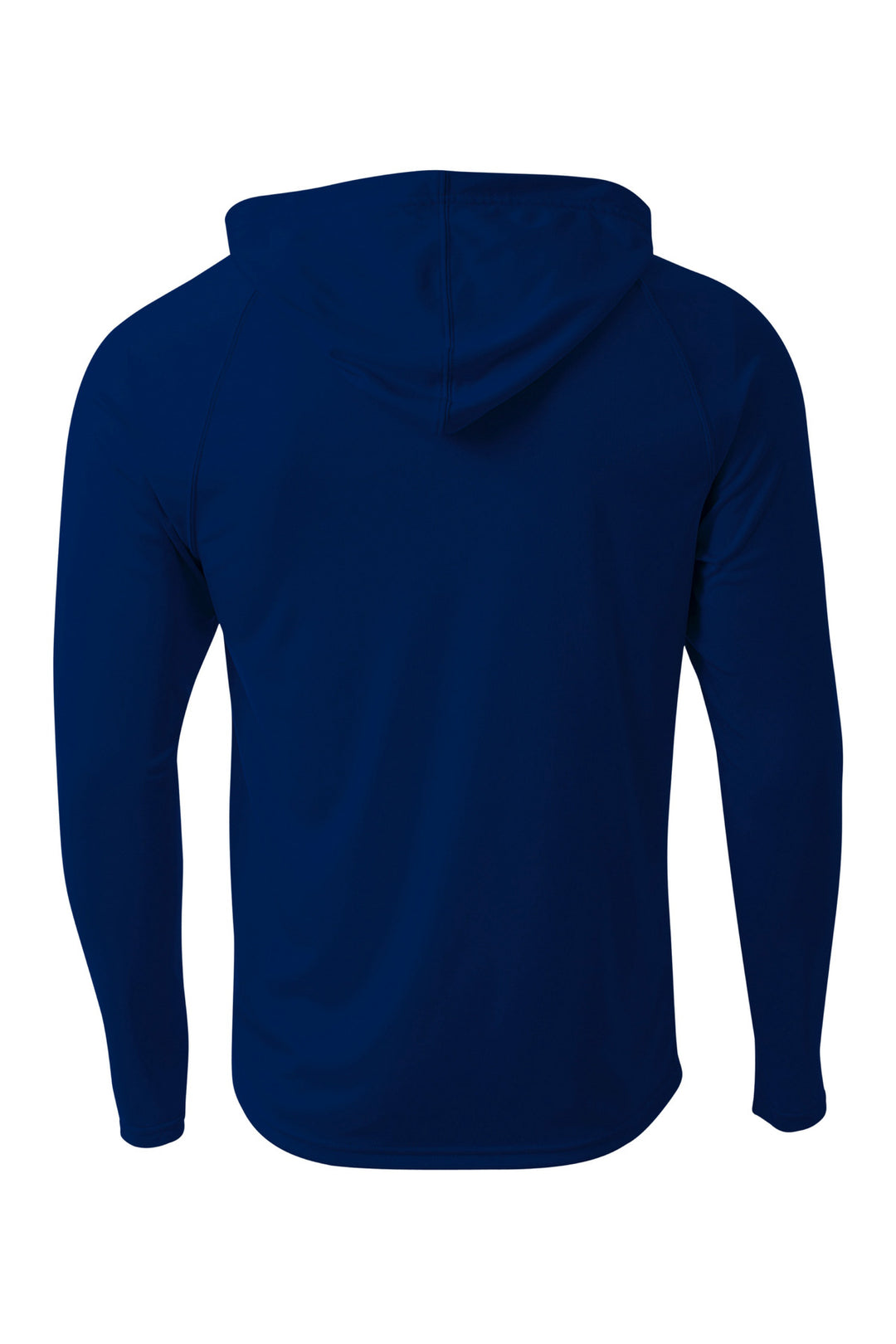 Rear View of Navy A4 Cooling Performance Long Sleeve Hooded Tee A4N3409