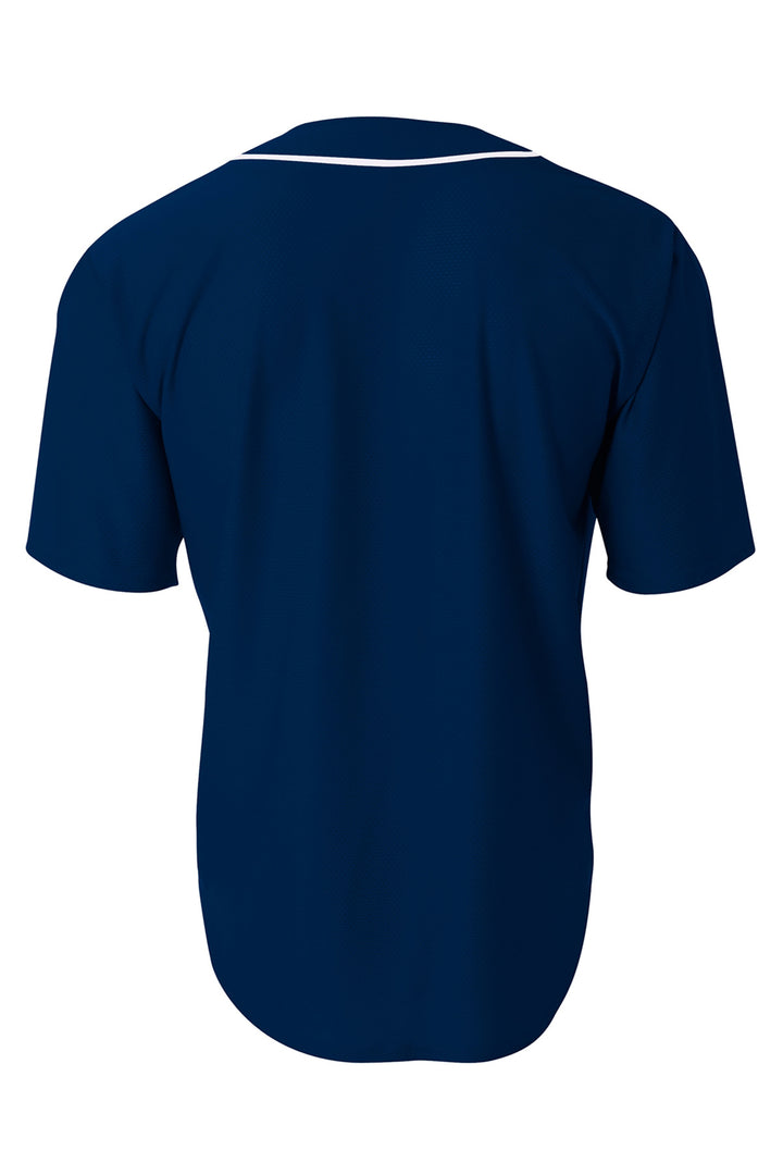 Rear View of Navy A4 Short Sleeve Full-Button Baseball Top A4N4184
