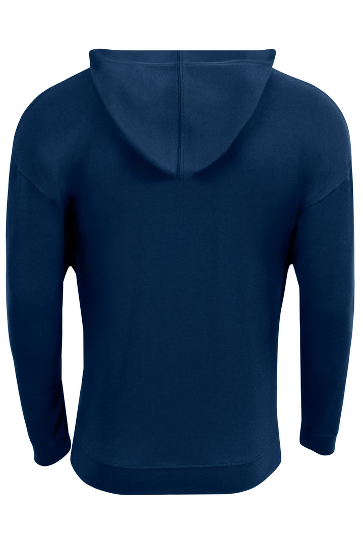 Rear View of Navy A4 Softek Long Sleeve Hooded Tee A4N3528
