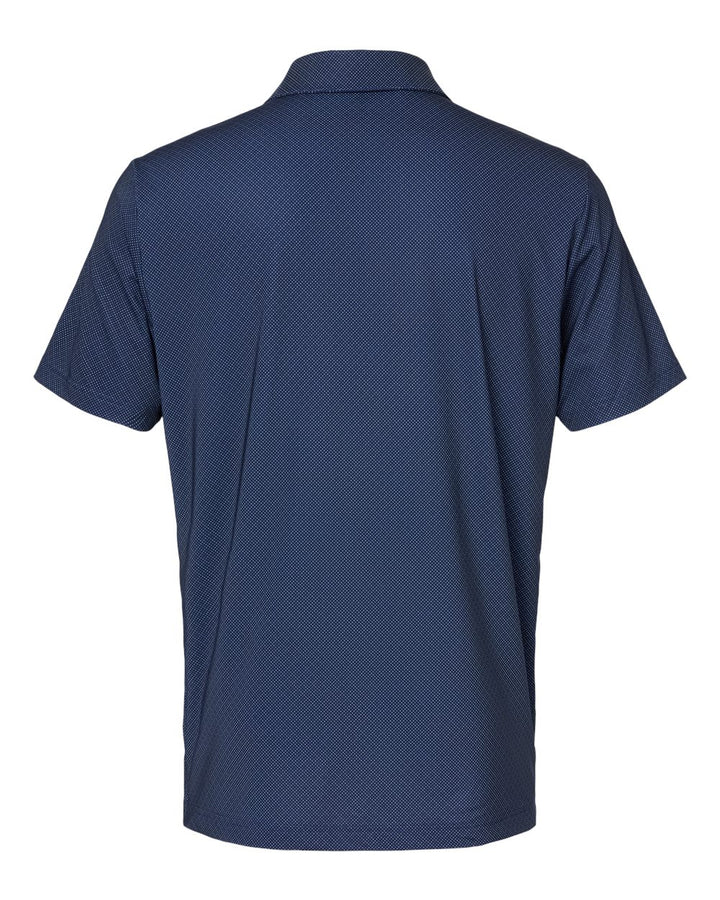 Rear View of Navy Blue/ White/ Grey Three Diamond Dot Print Polo - A498