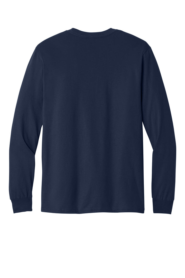 Rear View of Navy Gildan - Heavy Cotton 100% Cotton Long Sleeve T-Shirt. 5400