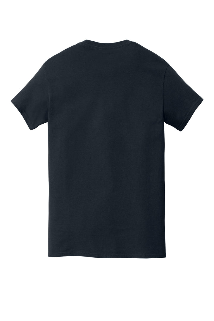 Rear View of Navy Gildan Heavy Cotton 100% Cotton Pocket T-Shirt. 5300