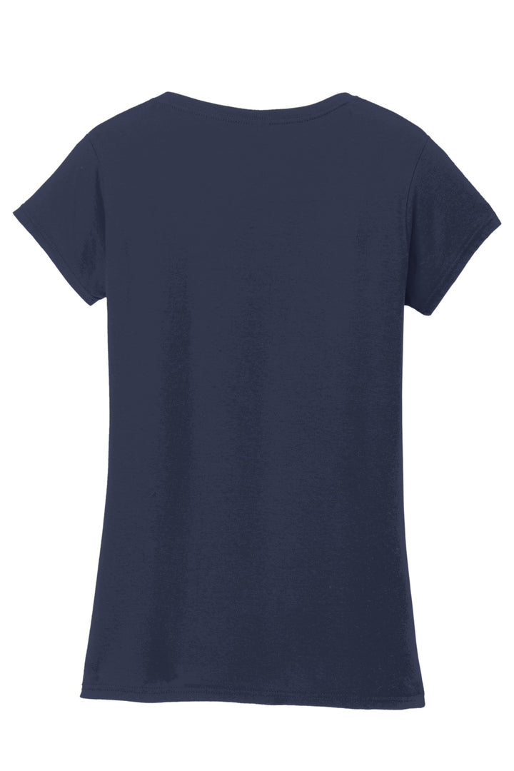 Rear View of Navy Gildan Softstyle Women's Fit V-Neck T-Shirt. 64V00L