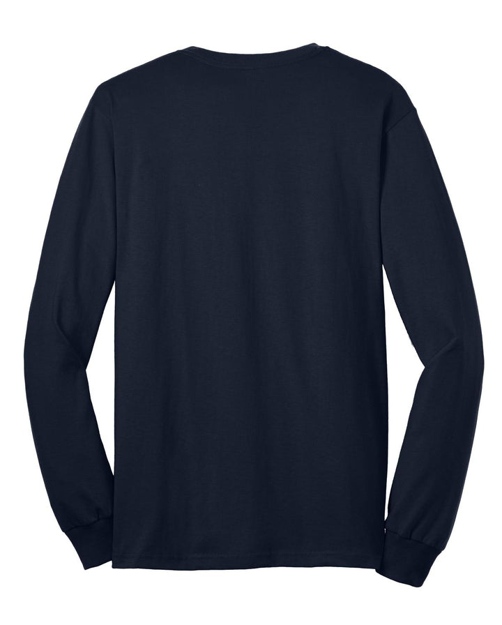 Rear View of Navy Gildan - Ultra Cotton 100% US Cotton Long Sleeve T-Shirt with Pocket. 2410