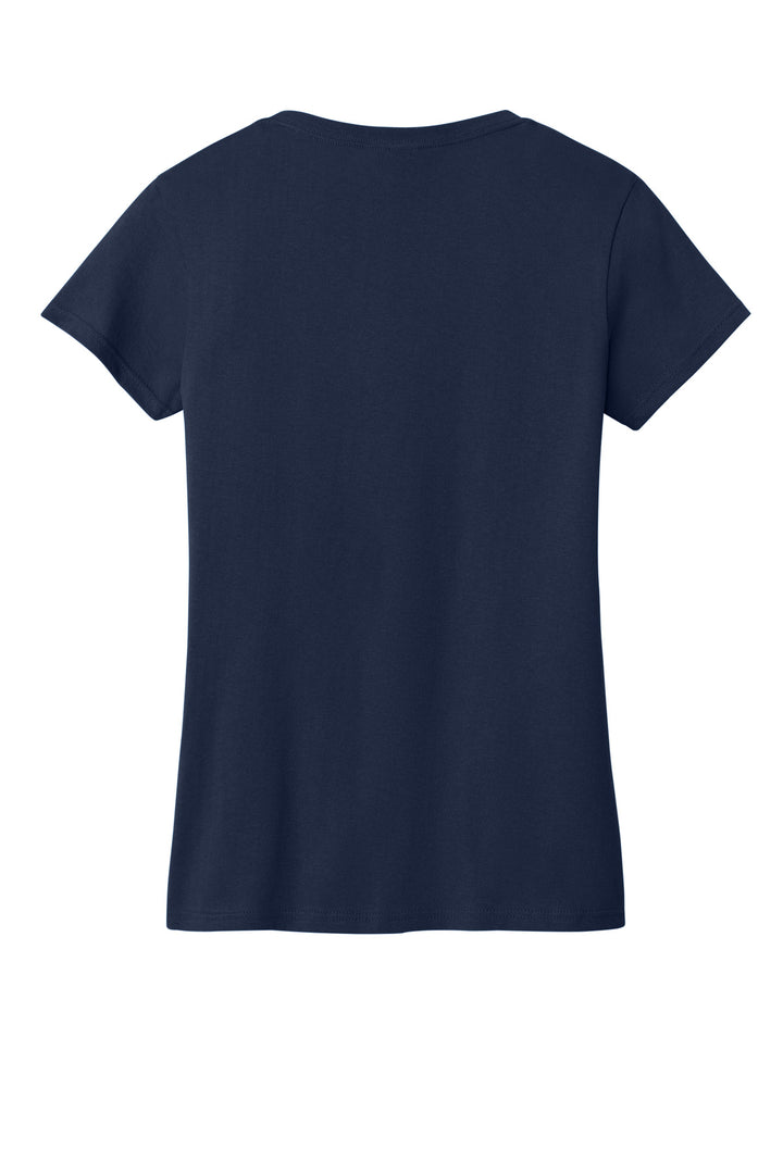 Rear View of Navy Gildan Women's Heavy Cotton 100% Cotton V-Neck T-Shirt. 5V00L