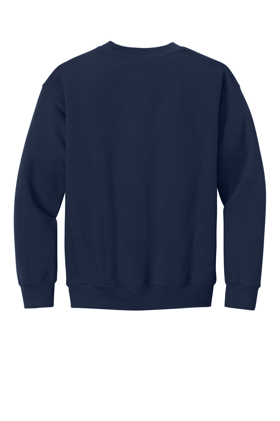 Rear View of Navy Gildan Youth Heavy Blend Crewneck Sweatshirt. 18000B