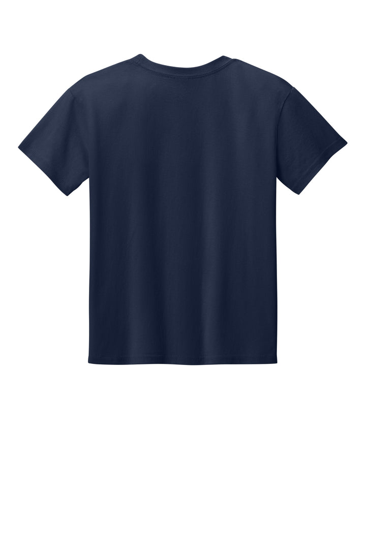 Rear View of Navy Gildan Youth Light Cotton Tee 3000B