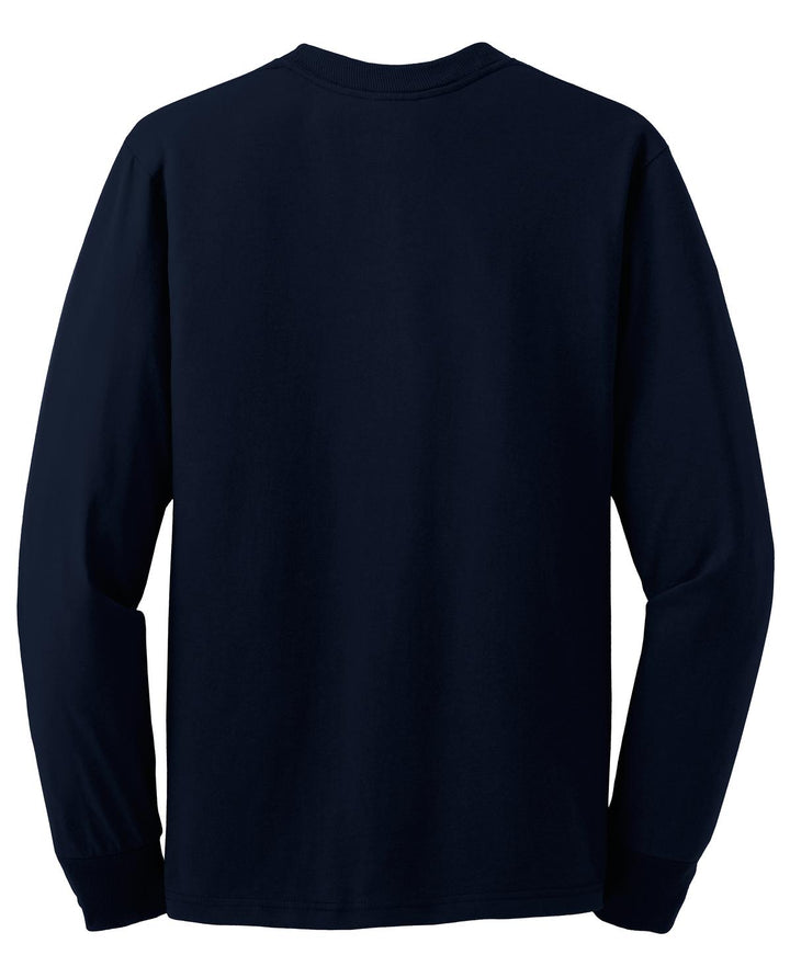 Rear View of Navy Jerzees - Dri-Power 50/50 Cotton/Poly Long Sleeve T-Shirt. 29LS