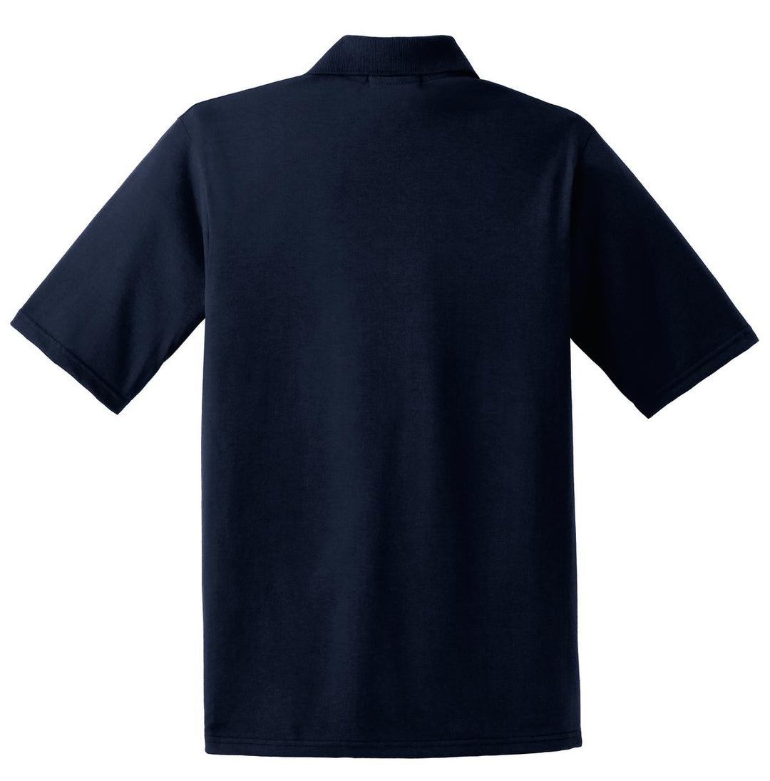 Rear View of Navy Jerzees Dri-Power Pocket Sport Shirt. 436MP