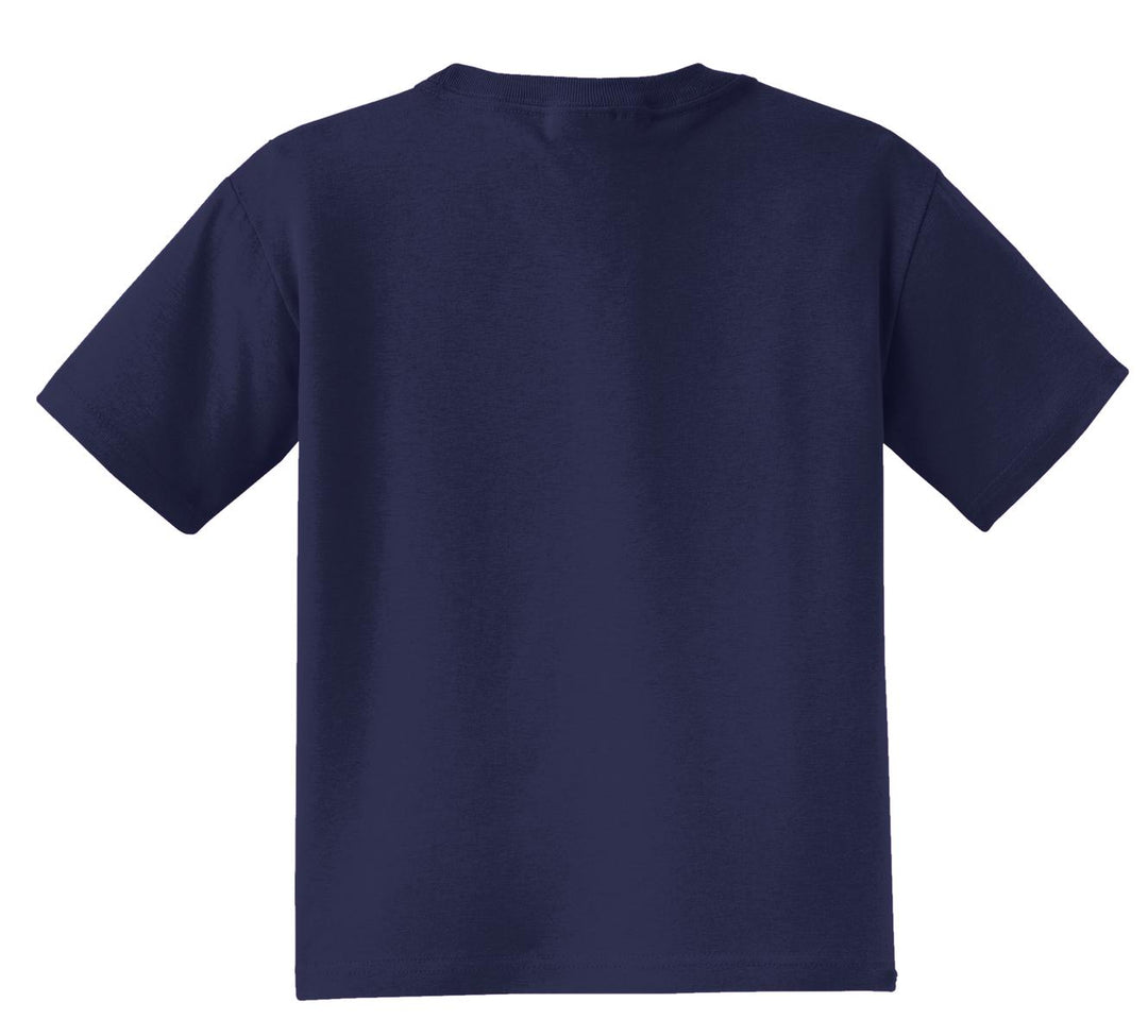 Rear View of Navy Jerzees - Youth Dri-Power 50/50 Cotton/Poly T-Shirt. 29B