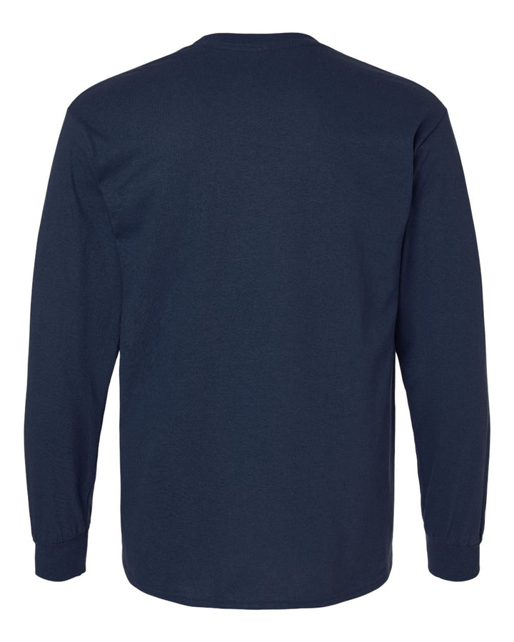 Rear View of Navy Ultra Cotton® Long Sleeve T-Shirt - 2400